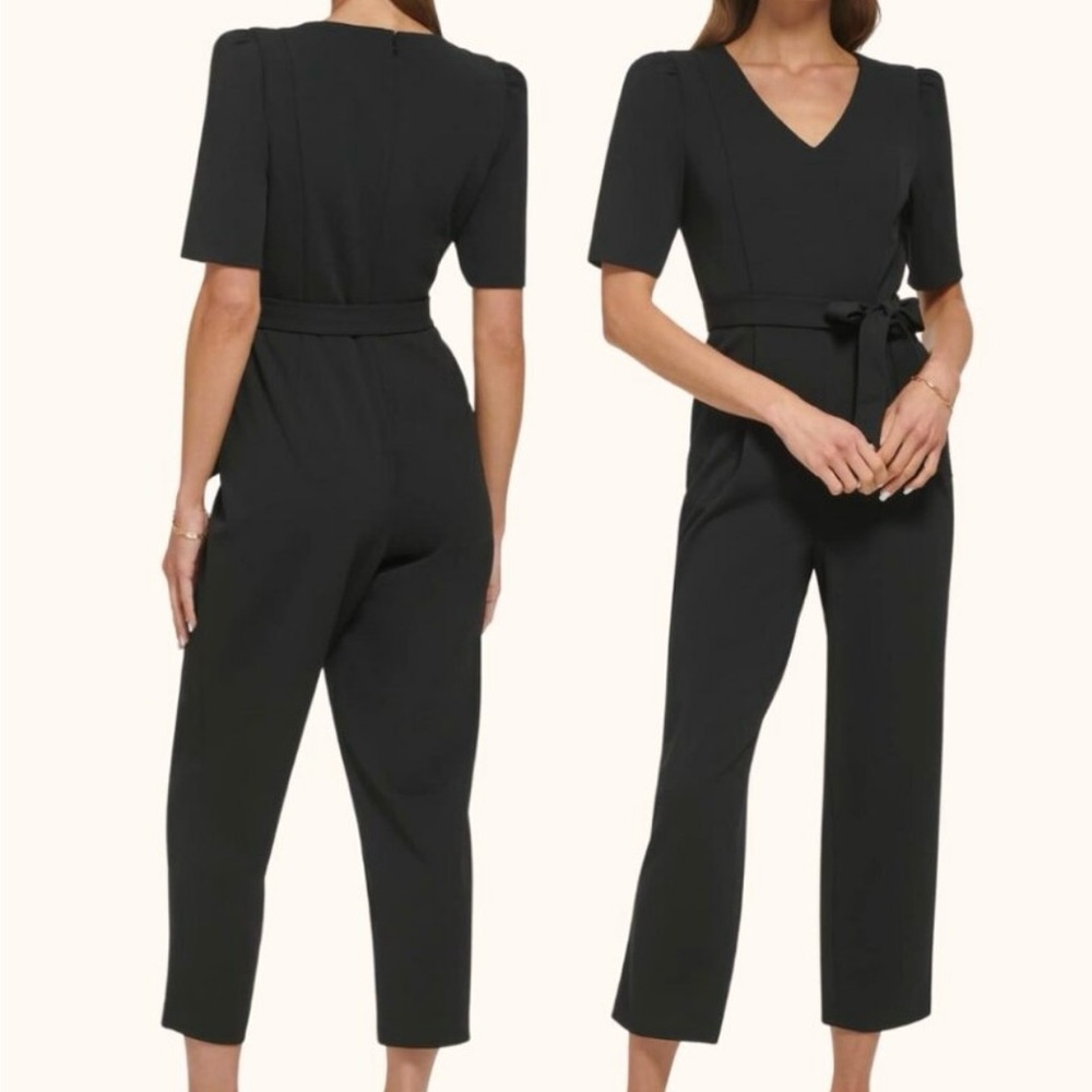 DKNY Short Sleeve V-Neck Tie Waist Jumpsuit 2